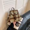 Winter new fashion woolen plaid women's double back schoolbag backpack