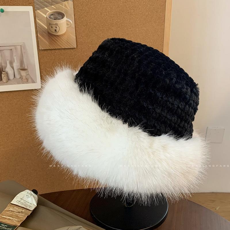 

Hat women s autumn and winter bucket hat thickened warm versatile big head circumference basin hat showing face plush bucket winter basin hat One size