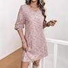 Women's Dress Fashion Casual Colorful Waffle Long Sleeve Loose Knee Dress