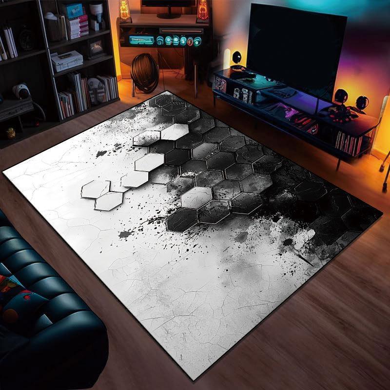 2D Abstract Modern Geometric Illusion Area Rug,Carpet Rug for Living Room Bedroom Sofa Doormat Decor,Kid Game Non-slip Floor Mat
