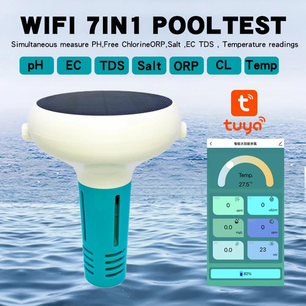 Intelligent Chlorin Meter 7 IN 1 PH ORP EC TDS Salt Temp CL Tester Solar Powered Swimming Pool Water Tester for Swimming Pool