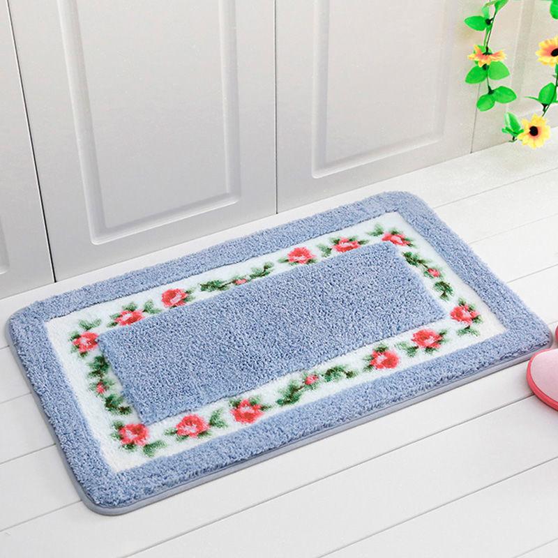 Flower Pattern Bathroom Mats Water Absorbent Kitchen Door Pads Thicken Living Room Rugs Pastoral Style Bedroom Carpet Anti-Slip