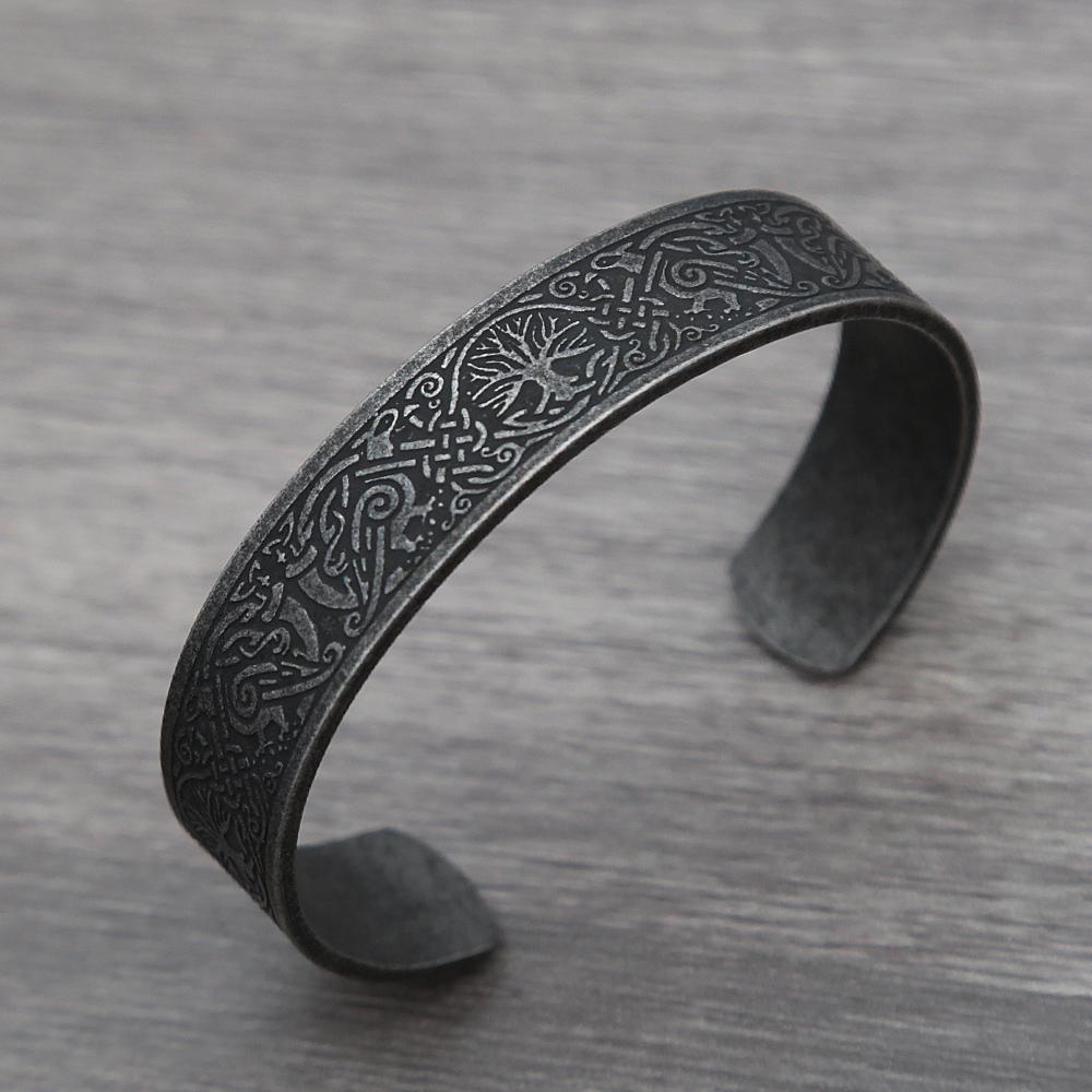Punk Retro Nordic Viking Rune Bracelet for Men Women Stainless Steel Tree of Life Bracelet  Amulet Jewelry Gift