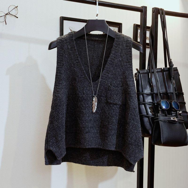 Gilet Maglione Lavorato a Maglia Stile Casual da Donna con Senso di Gilet Largo