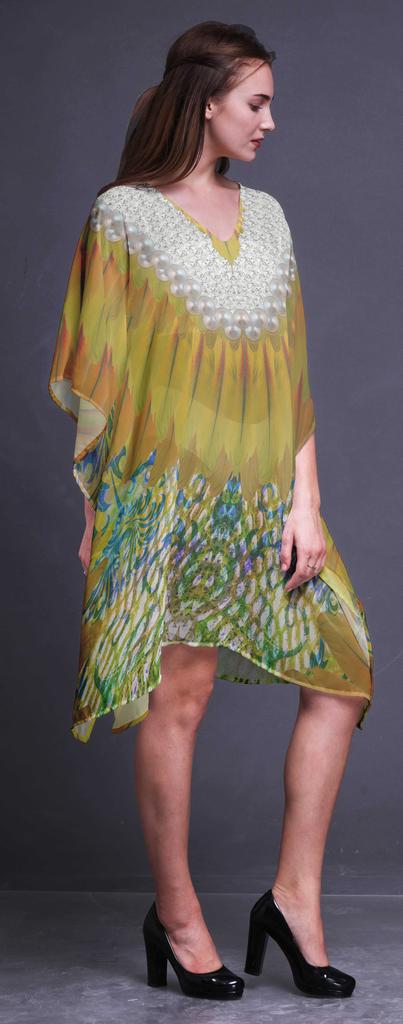 Phagun Short Caftan Midi Dress Beach Swimwear Cover Up Womens Kaftan-4X-5X