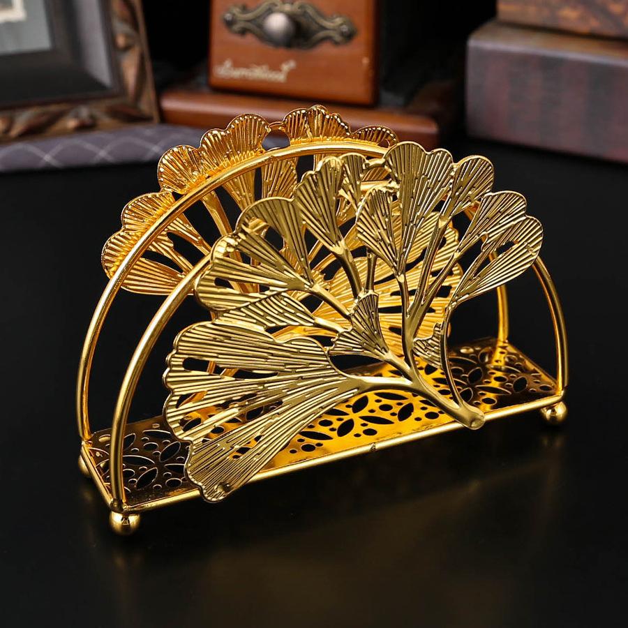 Maple Leaf Tissue Clip Light Luxury Desktop Tissue Clip Vertical Hotel Restaurant Cafe Wrought Iron Gold Tissue Rack Household