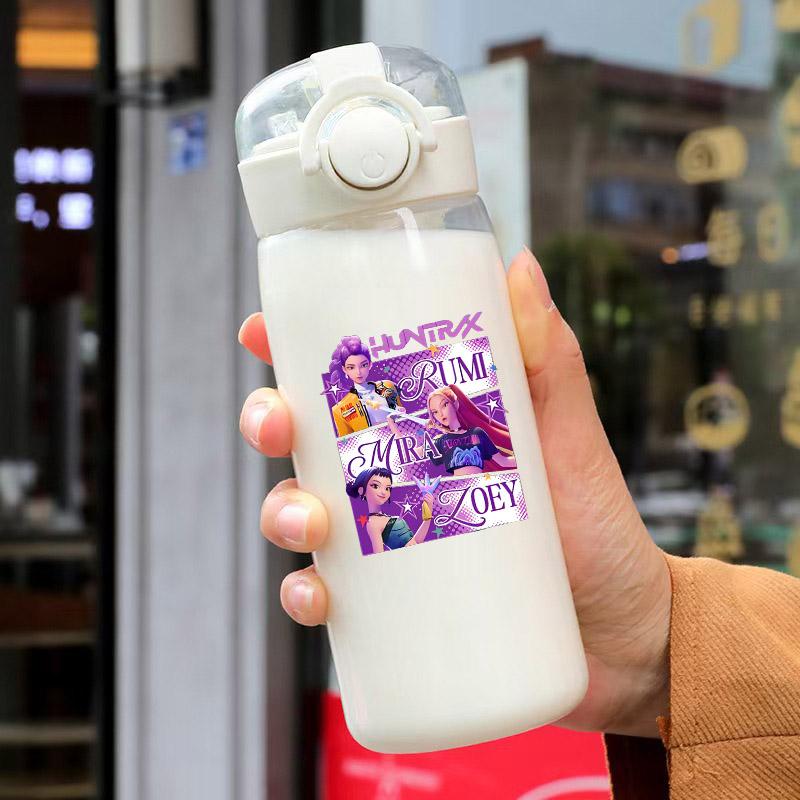 KPop Demon Hunters Sports Transparent Water Bottle Portable Gym Travel Clear Leakproof Drinking Frosted 400ml Play Entertaining Safe Kid Friendly Fun
