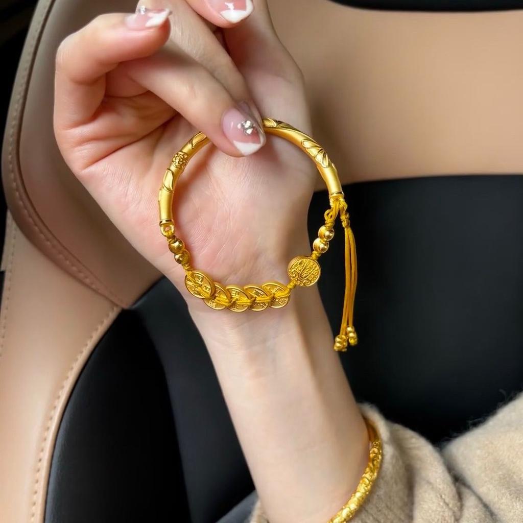 Shajin Five Emperors Coin Five Way God of Wealth Gold Plated Half Bracelet Hand Wided Rope New Chinese Retro Jewelry For Women's