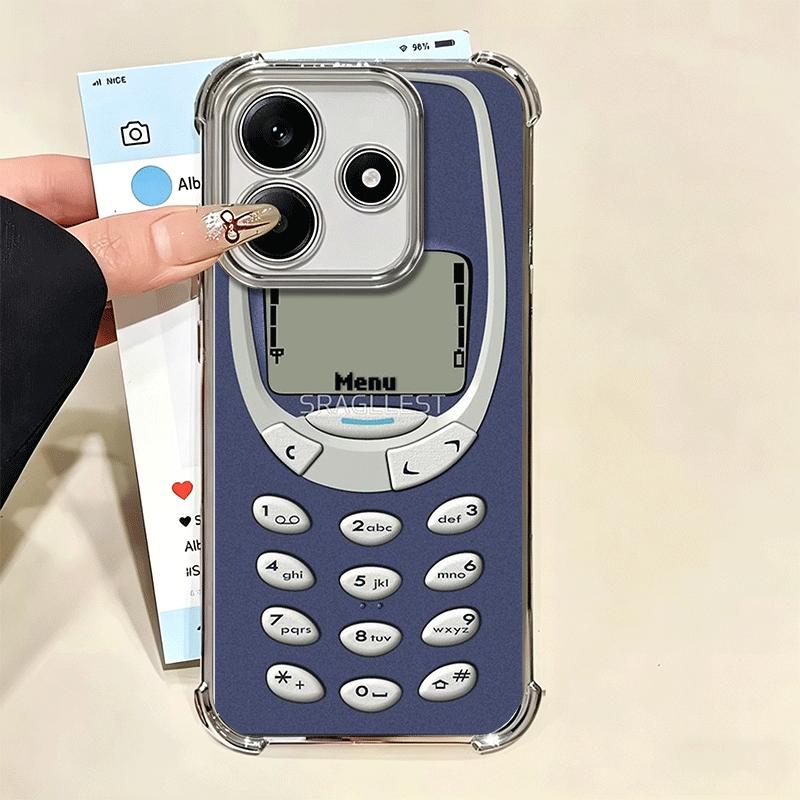 Funny Retro Callphone Plating Phone Case For Xiaomi Redmi Note 14 15 Pro Plus 13 12 11 11S 11T 10 9S 9 5G Anti-Fall Airabag Cove