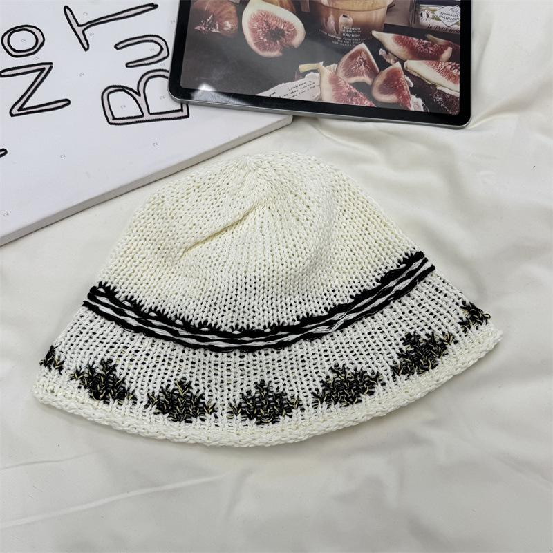 Jacquard Knit Fisherman Hat for Women, Spring Sun Protection, Wide Brim, Breathable, Versatile Bucket Hat, Summer Bucket Hat