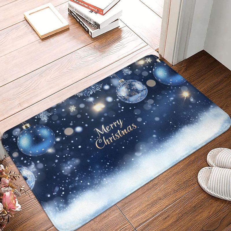 Christmas Entry Mat Burgundy Golden Light Snowflake Bokeh Print Durable Rug For Front Door Hallway Bedroom Home Decor