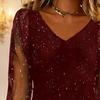 Women's Sparkly Mesh Long Sleeve Mini Dress Glitter V Neck Banquet Cocktail Party Dress Going Out Club Night Outfits
