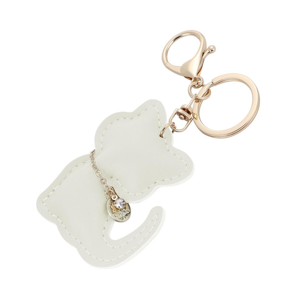 Cat Keychain Cute Cat PU Leather Bag Charm [tonecraft] - Simple, Classic, Popular, Stylish, (White)