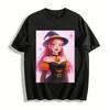 Halloween Pumpkin Witch Print Off Shoulder Top Pink Haired Witch Pattern Festive Vibe Blouse Pure Cotton T-shirt