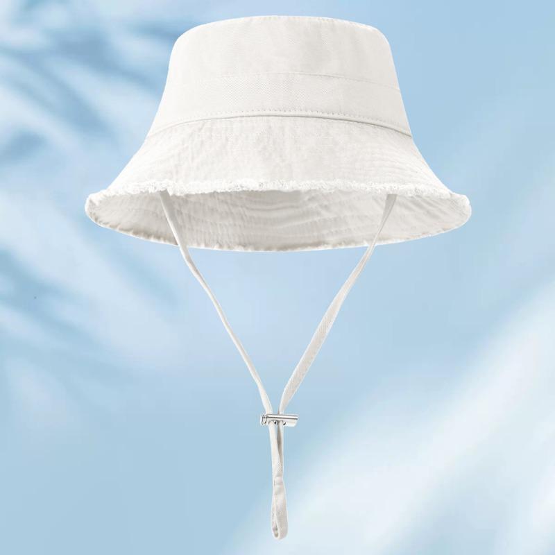 Raw edge cotton bucket hat embroidered female color visor, shopping sun protection hat