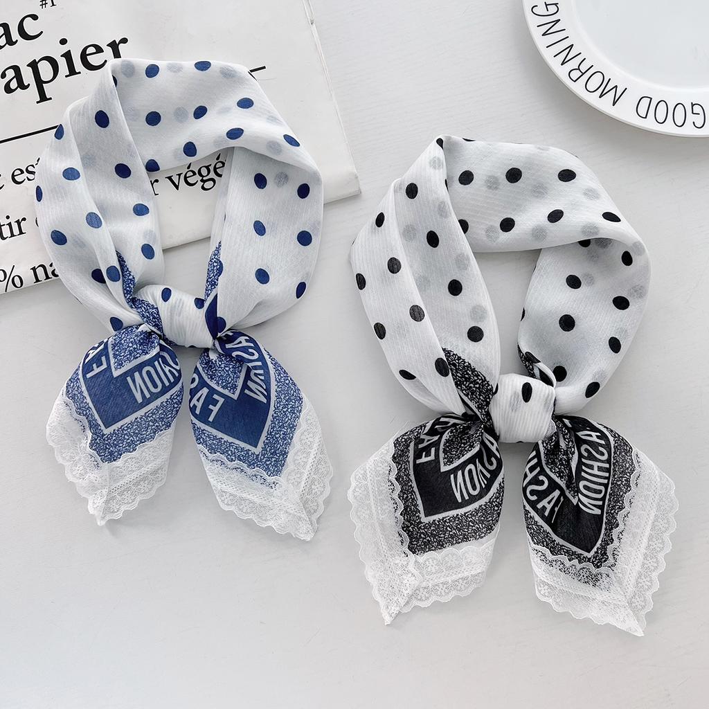 Polka Dot Lace Small Square Scarf Women'S Spring And Summer Atmosphere Retro Versatile Decorative Headscarf