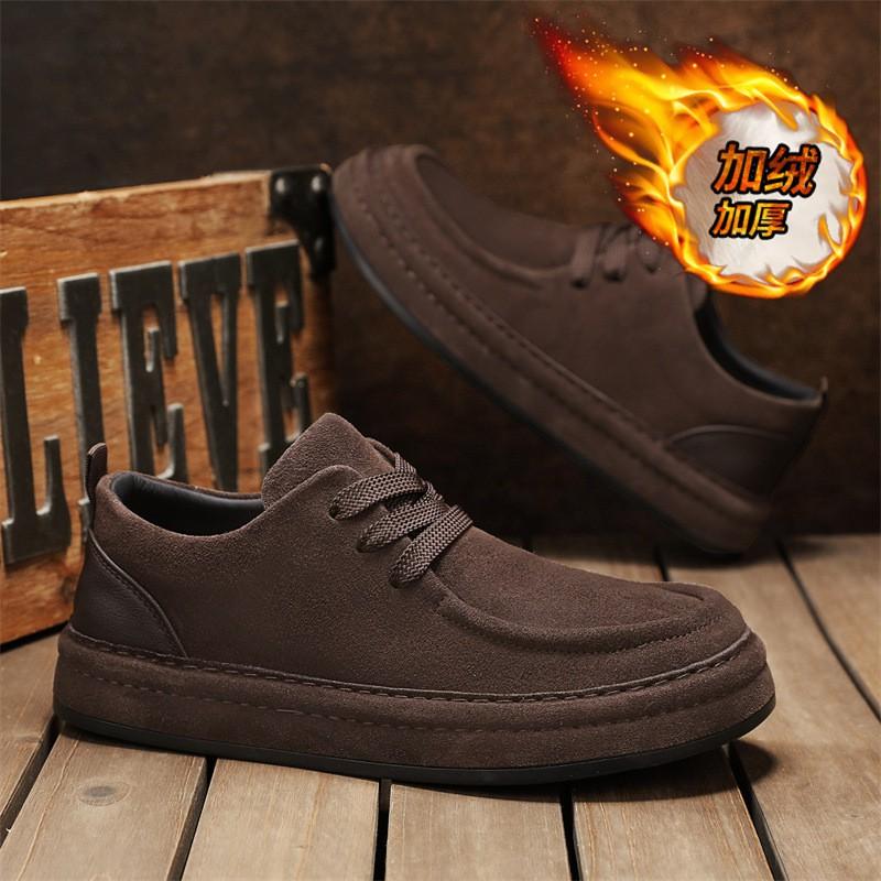 Mens Winter Warm Fleece-Lined Casual Slip-On Shoes Non-Slip Flat Sole Comfortable Work Home Wear