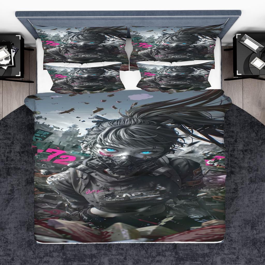 Beautiful Girl Duvet Cover Cartoon 3-Piece Set Children Cute Polyester Soft Breathable Comforter Animation Bedding