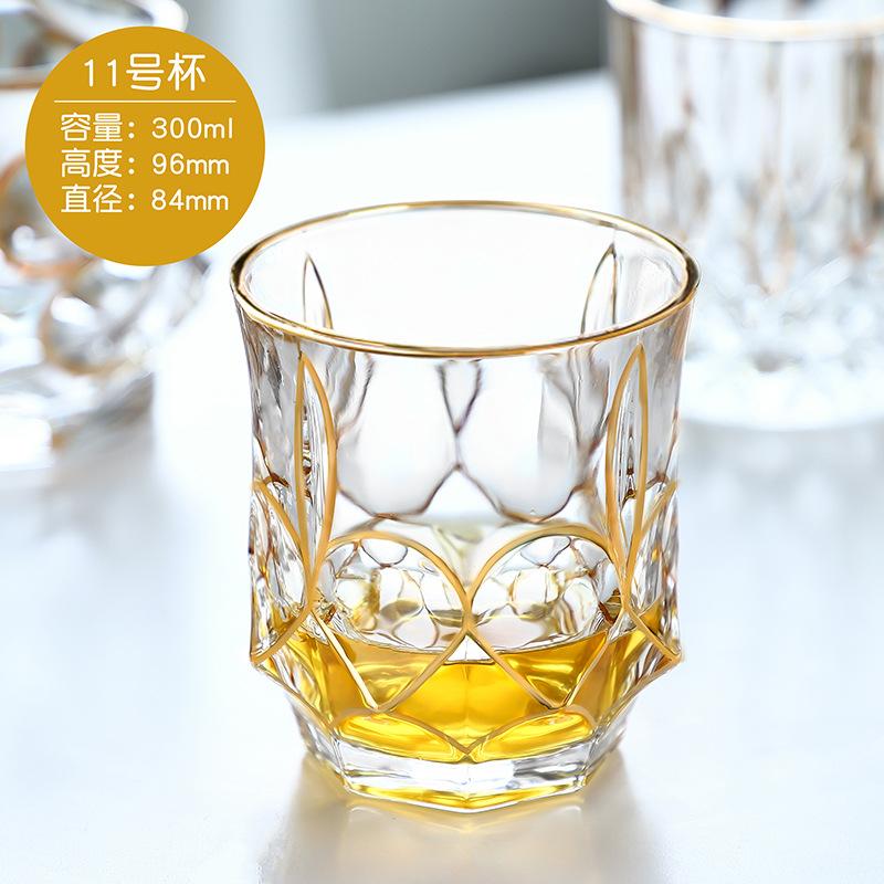 Creative Hand-painted Gold Line Crystal Glass Whiskey Foreign Wine Cup Household Water Cup Engraved Juice Cups