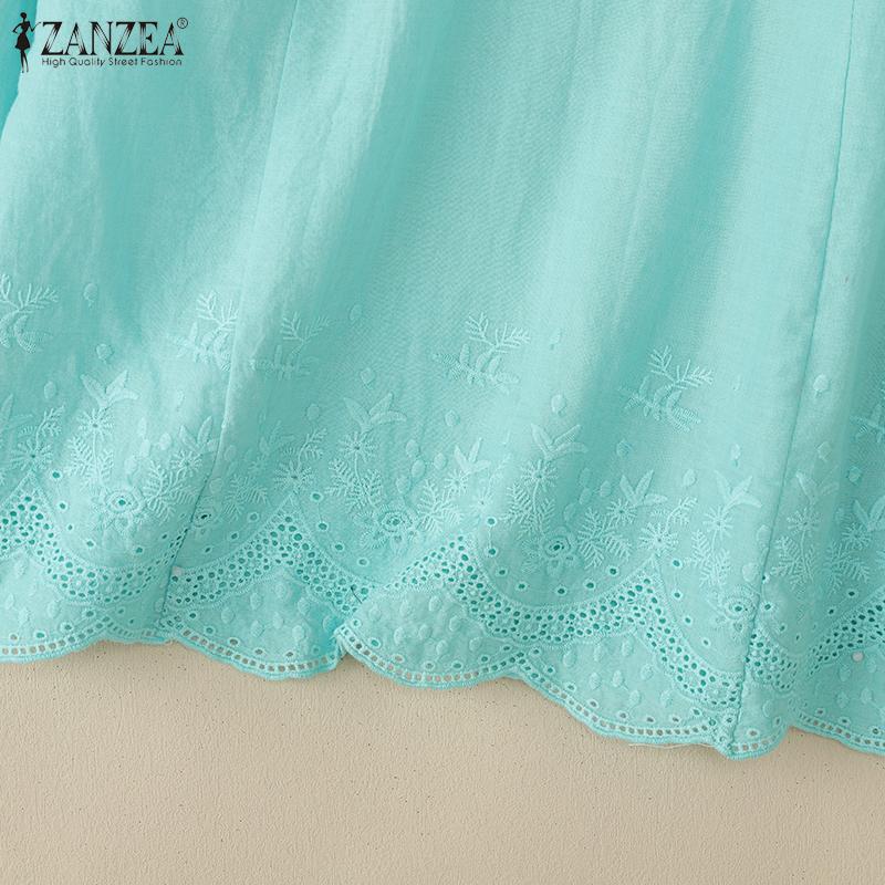 ZANZEA Bluză lejeră de damă casual cu gât rotund și mâneci 3/4, brodată