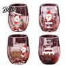 Double Layered Juice Glass Layer Cup with Santa Claus/Small Tree/Stack/Bag Patterns Decor Family Gathering Tableware Quicksand Sequins Clear