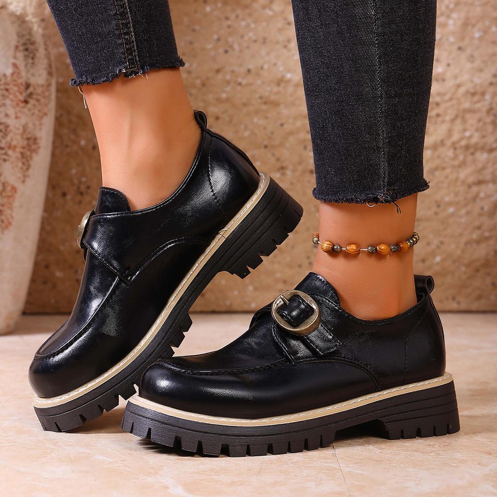 2025 new foreign trade large size loafers Lunfeng small leather shoes women's autumn new Japanese loafers with thick soles