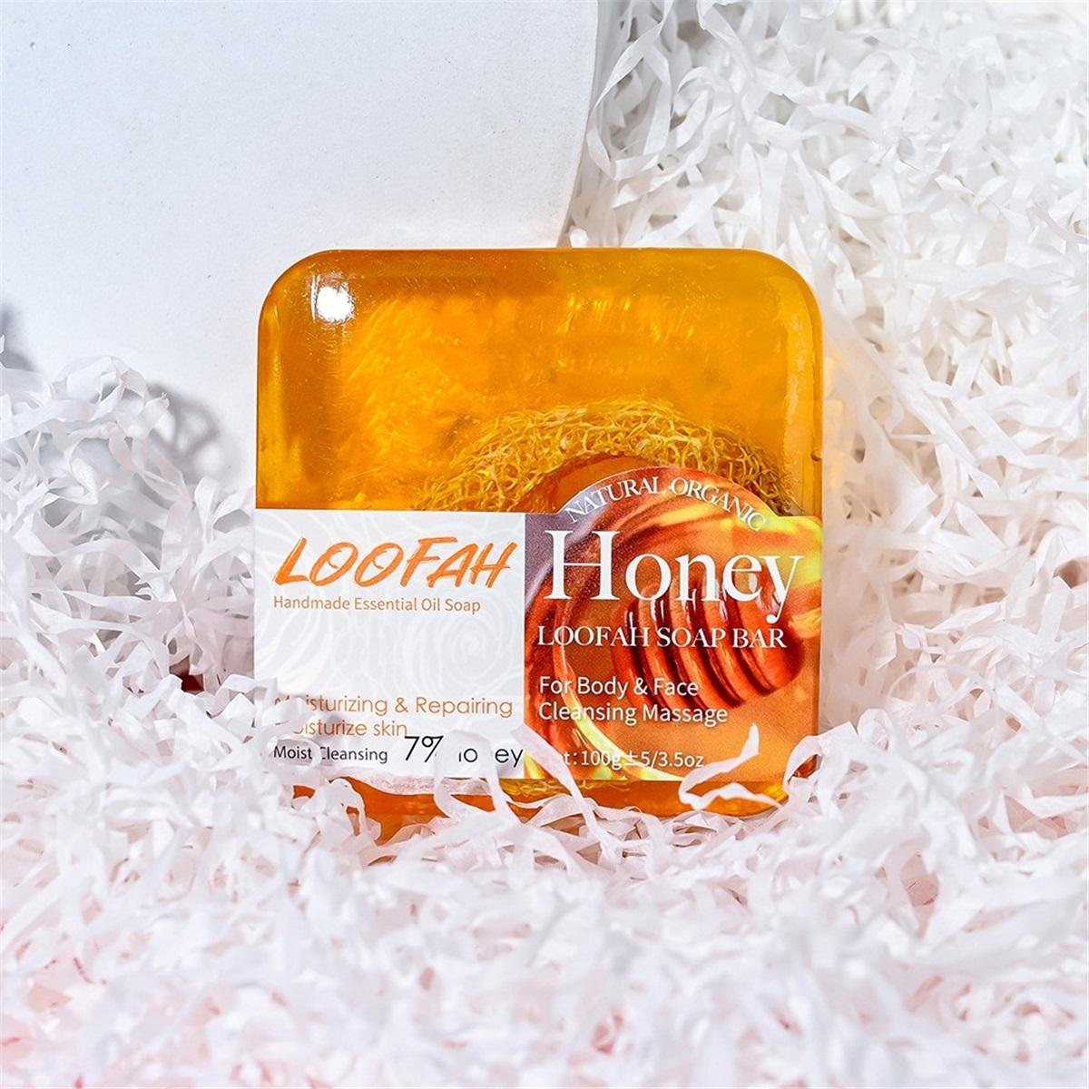 Facial Honey Loofah Soap Acne Treatment Tea Tree Lemon Rose Whitening Handmade Eco-friendly Sponge Honey Loofah Soap как