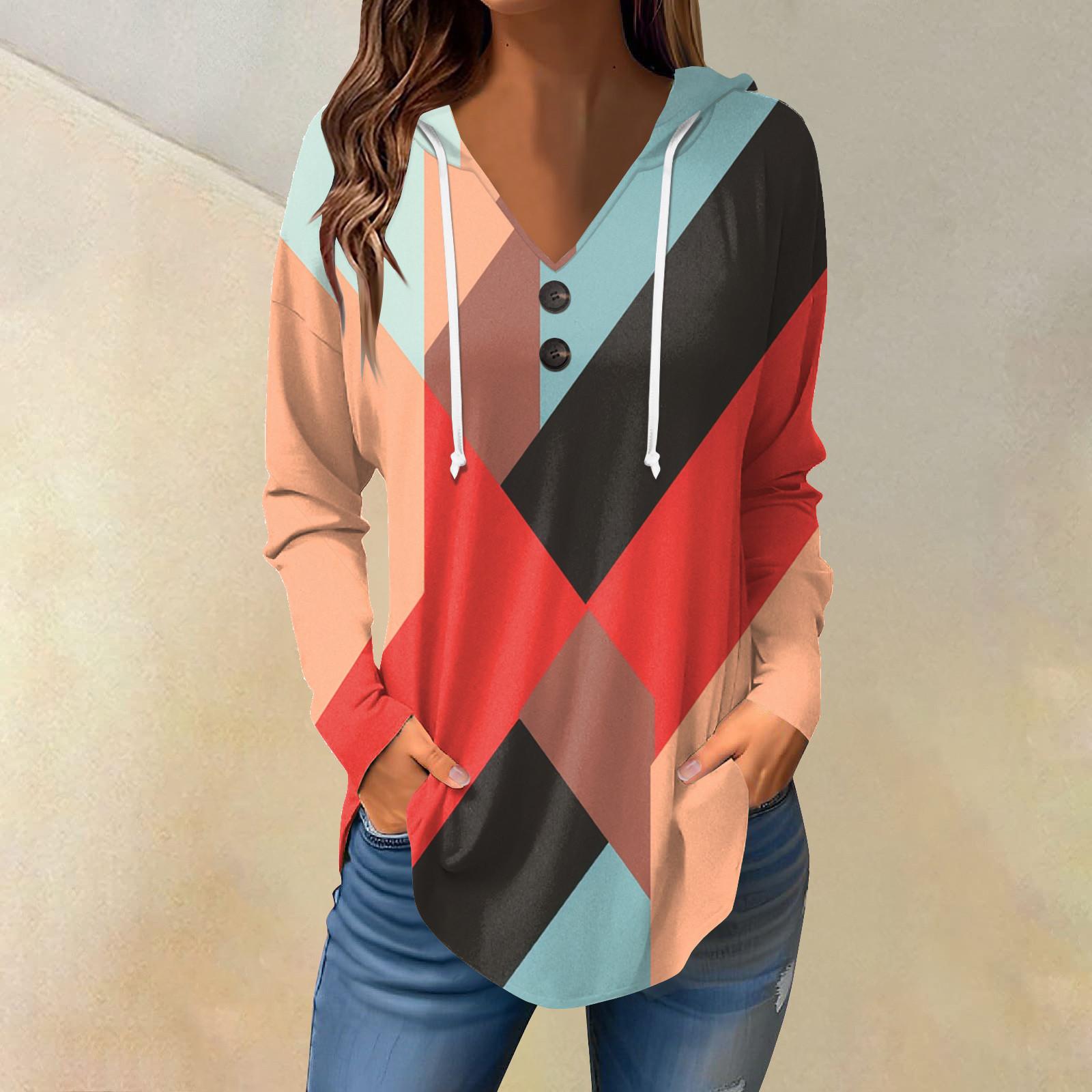 

Женские повседневные модные топы с капюшоном и пуговицами с V-образным вырезом и длинными рукавами XL