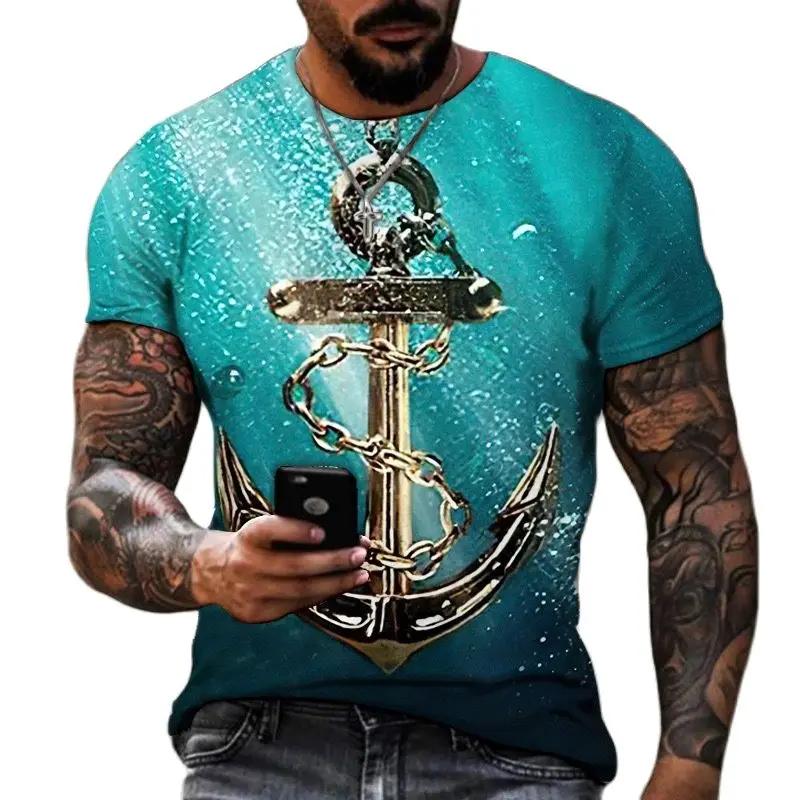

Винтажные футболки для мужчин, топ с 3D принтом якоря, футболка большого размера с короткими рукавами, хлопковые футболки в стиле хип-хоп с круглым вырезом, мужская одежда 6XL