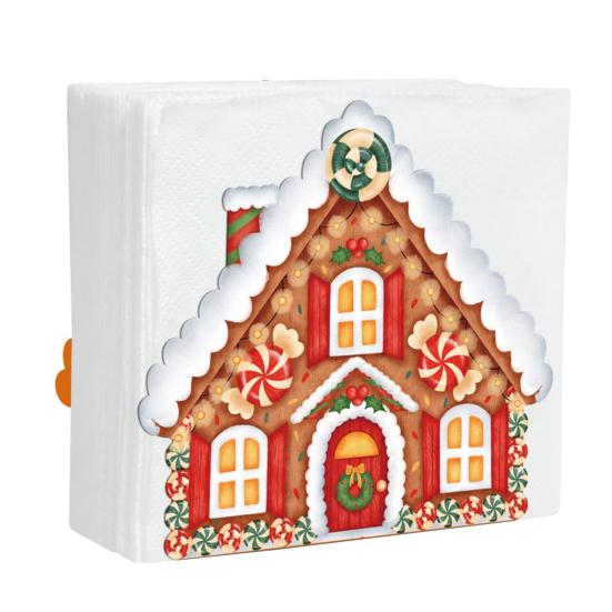

Christmas Gingerbread House Napkin Holder Metal Standing Cocktail Tissue Paper Dispenser for Kitchen Restaurant Home Dinning Table Decor