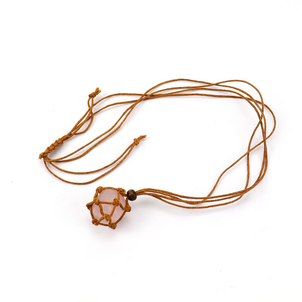 

Hand-Woven Natural Stone Crystal Rough Stone Mesh Pocket Adjustable Necklace Pendant N707 all natural рожевий кварц кольору