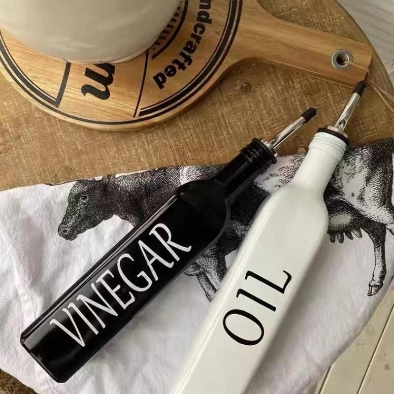 Nordic INS Style Black and White Oil & Vinegar Bottle Set – Minimalist Kitchen Seasoning Jars
