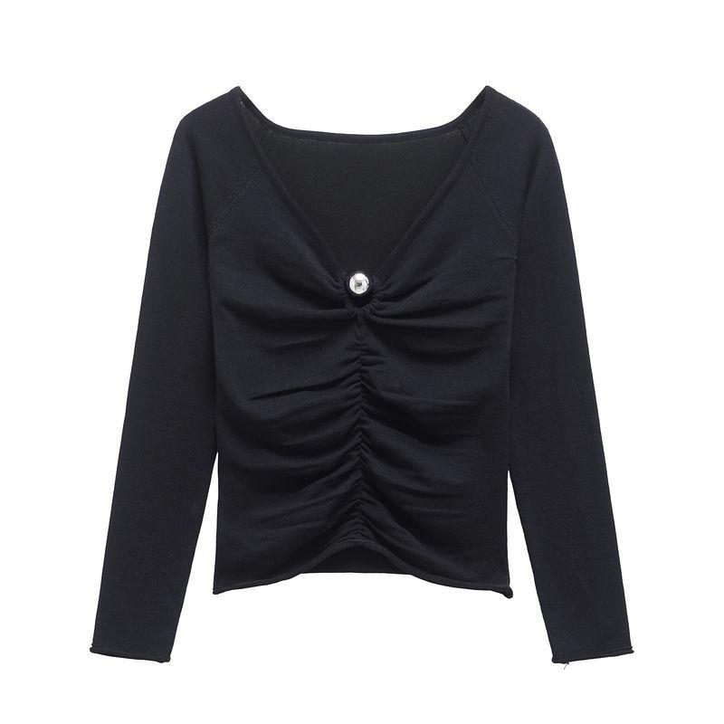Kaslead New Arrival Women's Clothing Fashion Blowing Ball Accessories V Neck Long Sleeves Knitting Peplum Top 3920480