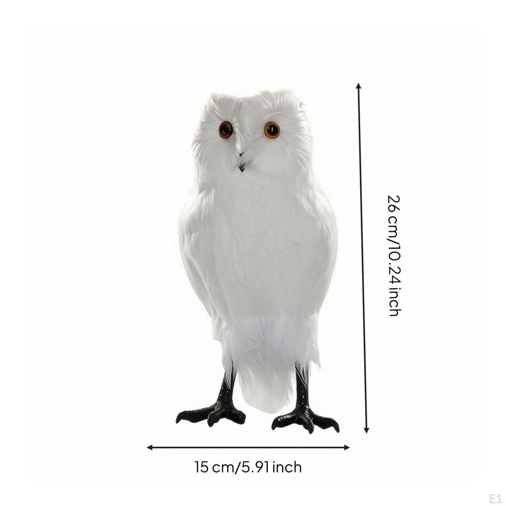 artificial Feathered Owl Figurine Authentic with Feathers Realistic Sculpture for