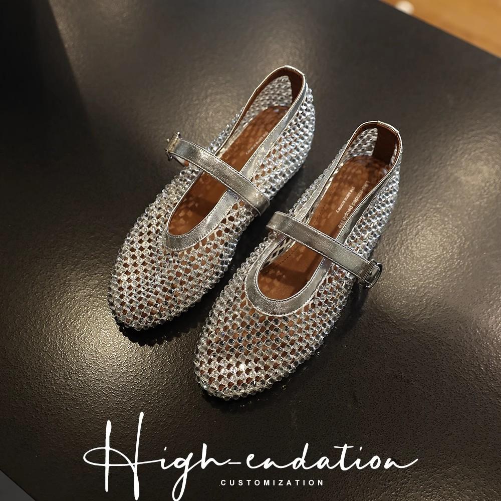 

Niche hollow rhinestone design sense breathable single shoes women s 2025 summer new inner height increase small Mary Jane shoes 35