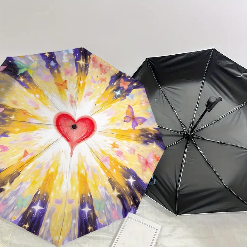 Colorful Butterfly Heart Automatic Opening Folding Umbrella - 8 Bone Iron Frame, Suitable for Fans, Travel, Daily Use, Festive Gift1121001a