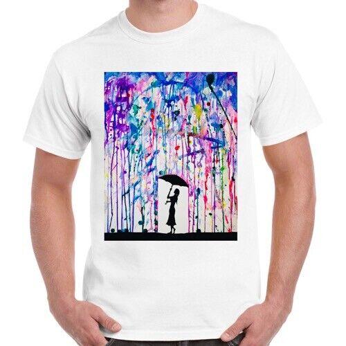 Umbrella Lady Raining Art Cool Funny Men Women Unisex Retro T Shirt 2505