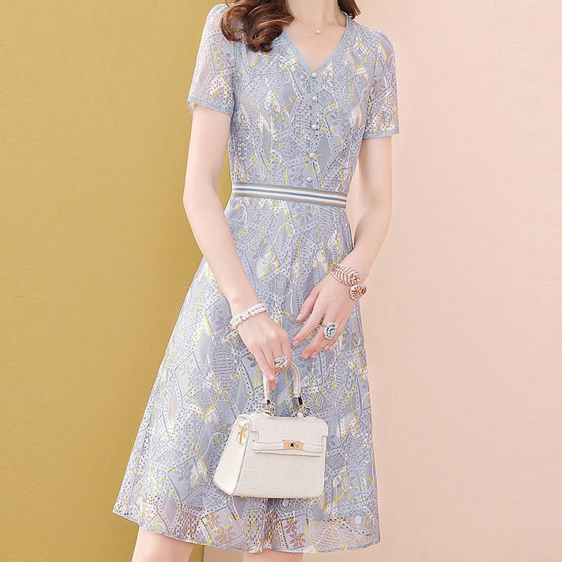 

EVNISI женское шикарное кружевное шифоновое платье с v-образным вырезом, летние элегантные офисные платья трапециевидной формы для женщин, большие качели, праздничное платье, 2023