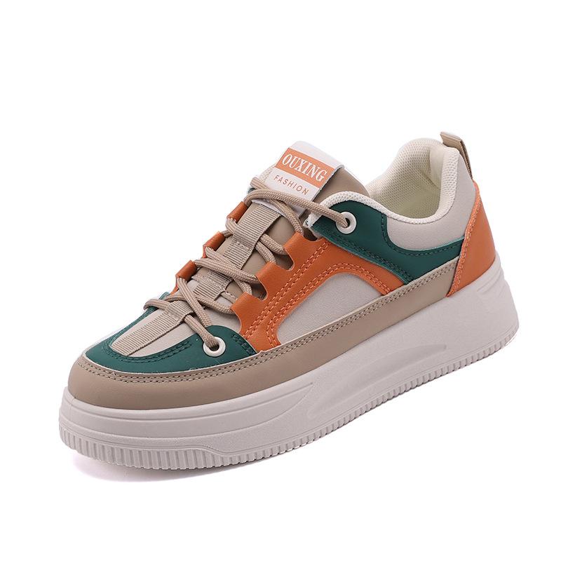 Versión coreana de zapatos blancos pequeños para mujer, zapatillas de deporte de otoño para estudiantes nuevos, de colores combinados, zapatos casuales planos para mujer