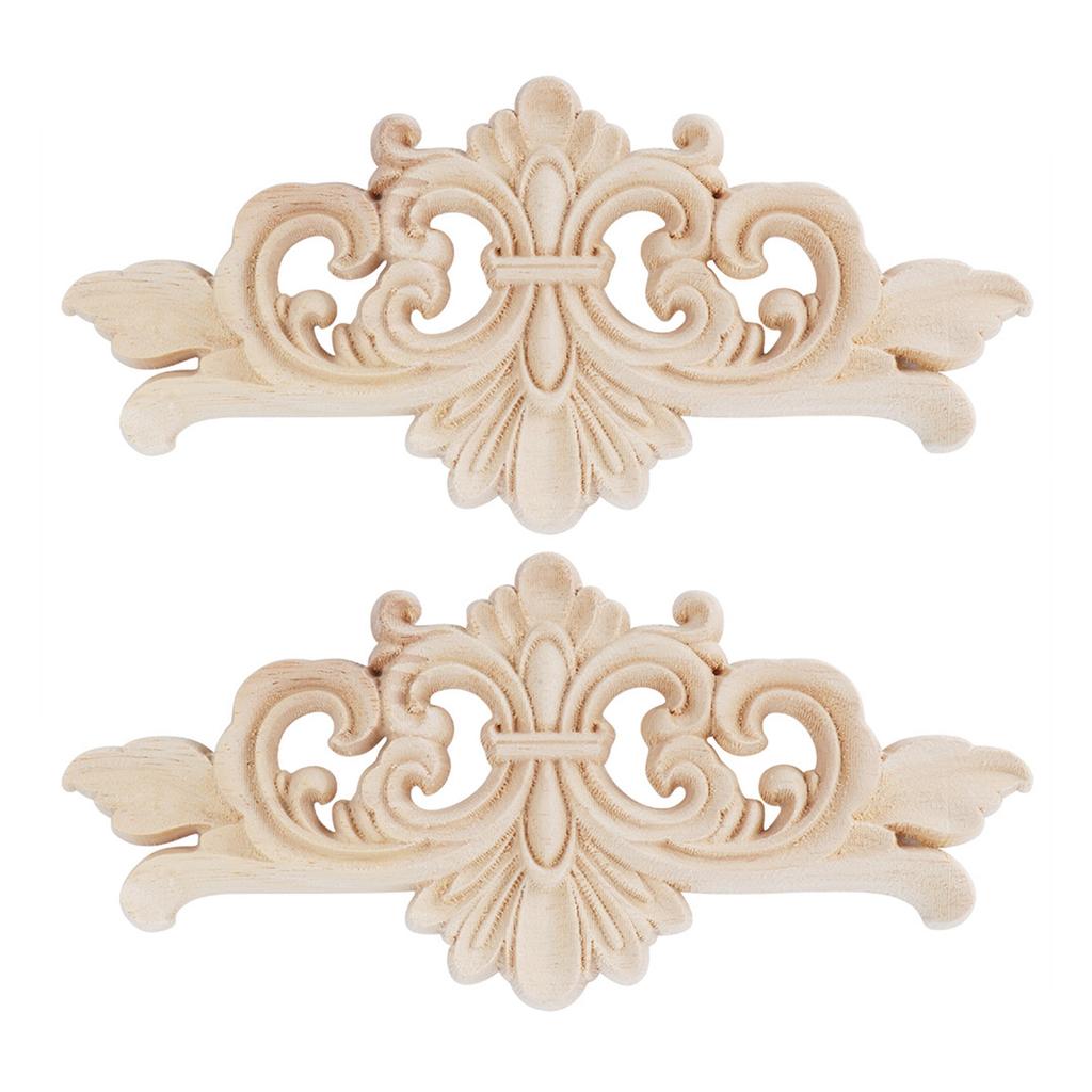 2Pcs Flower Carved Long Onlay Applique Carving Decal Furniture Decoration (#1: 16*7.5cm)