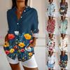Camisa de Manga Larga con Botones para Mujer Camisas para Mujer Estampado Gráfico Blusa Top