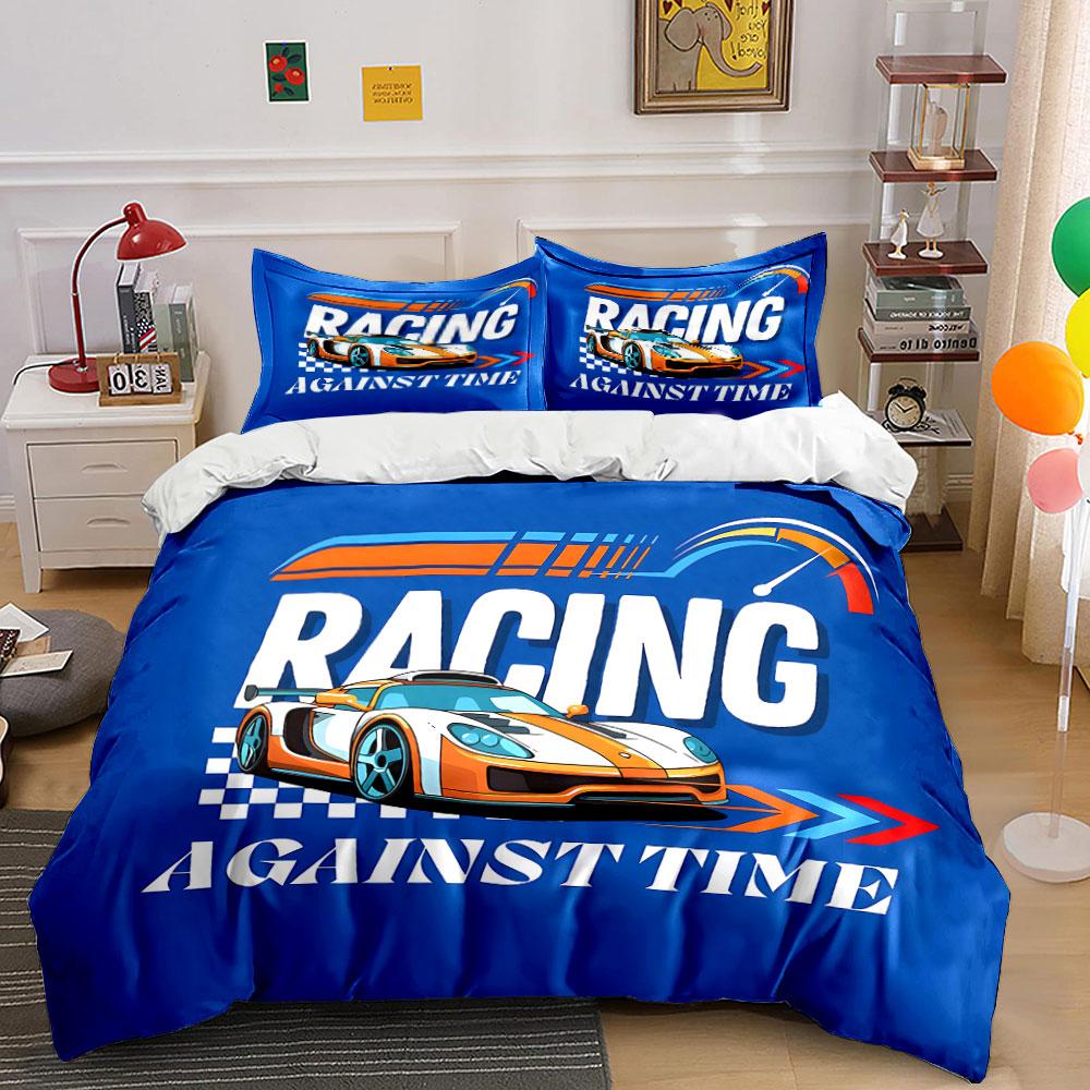 Racing Car Against Time Design Bedding Duvet Cover Set Duvet Cover Pillowcases (1*Duvet Cover 2*Pillowcases, without duvet insert)