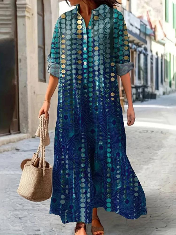 Womens Printed Polo Collar Midi Dress In Multiple Patterns