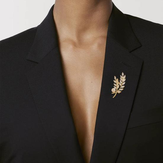 Women Brooch Sparkling Cubic Zirconia Wheat Ear Design Suit Lapel Badge with Imitation Pearls Scarves Dresses Accessories