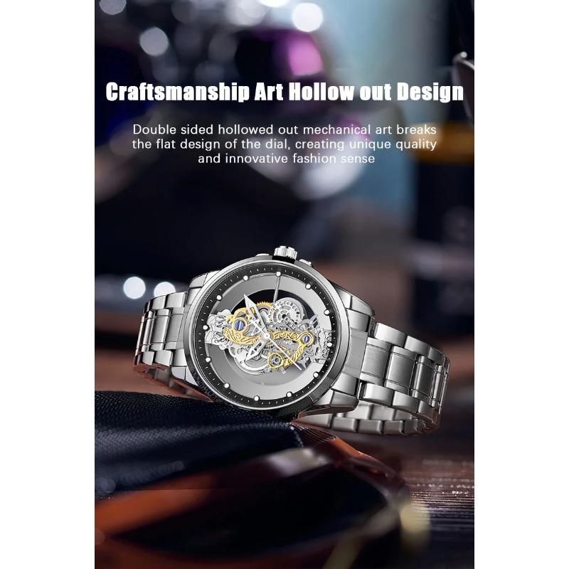 UTHAI CQ225 Fashionable Men watch double-sided transparent hollow quartz watch waterproof night light watches for men