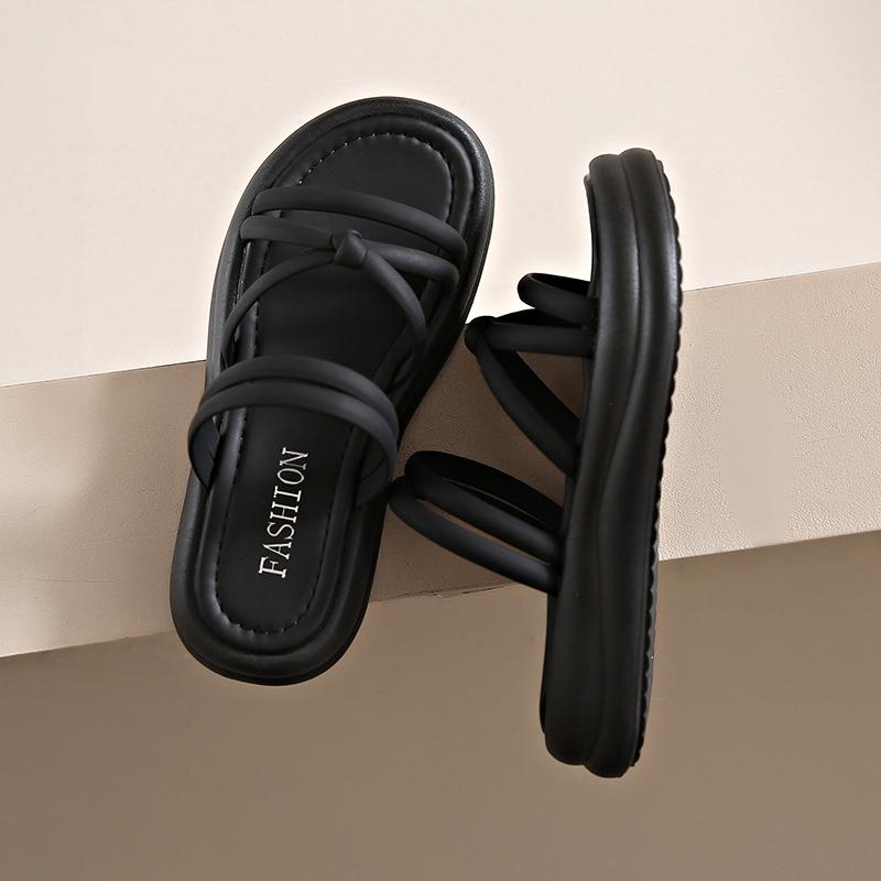 Thick Bottom Sandal Slippers Female Summer Cross Thin Strap Two Wear Ladies Beach Slippers Fashion Women Summer Shoes Breathable for Hot Weather