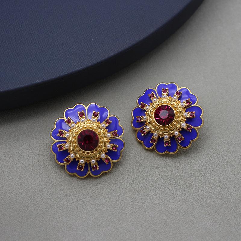 Vintage Violet Bangle & Enamel Sunflower Jewelry Set: Multilayer Bracelet with Flower Earrings for Women