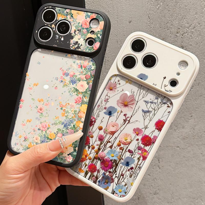 Colorful Flowers Pattern Case For iPhone 17 Pro Max For iPhone 16 15 14 13 Pro Max Luxury Hybrid TPU+PC Clear Back Hard Cover
