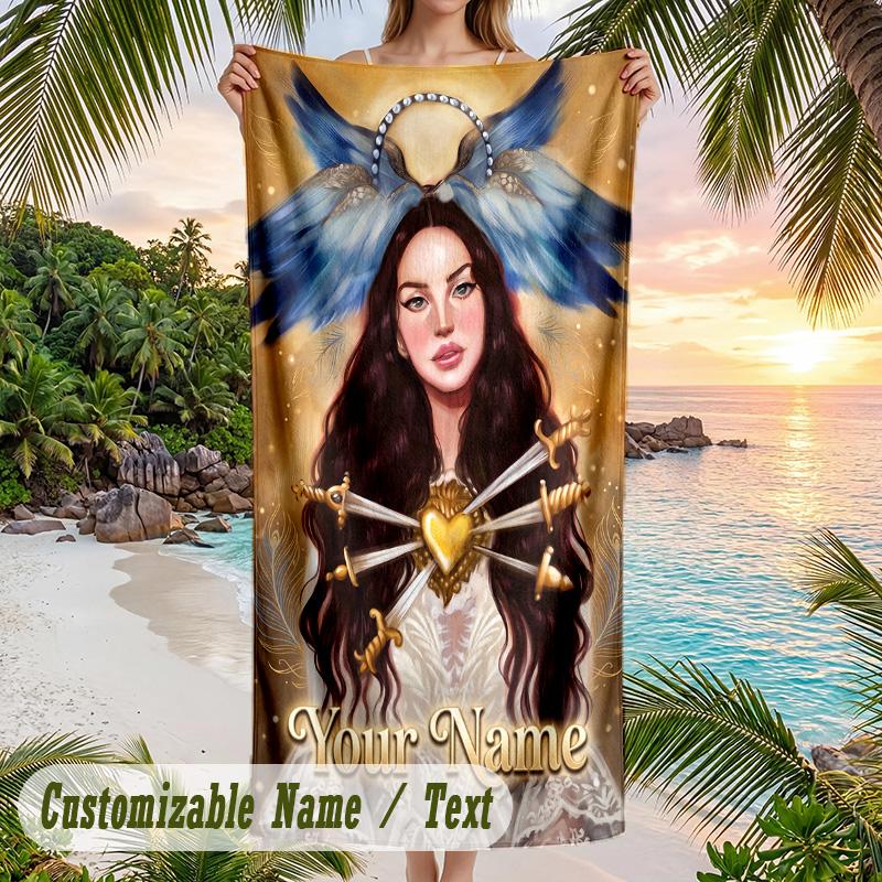 Lana Del Rey Beach Towel, Personalized Custom Name Text, Quick Dry Large Absorbent Towel For Beach Pool