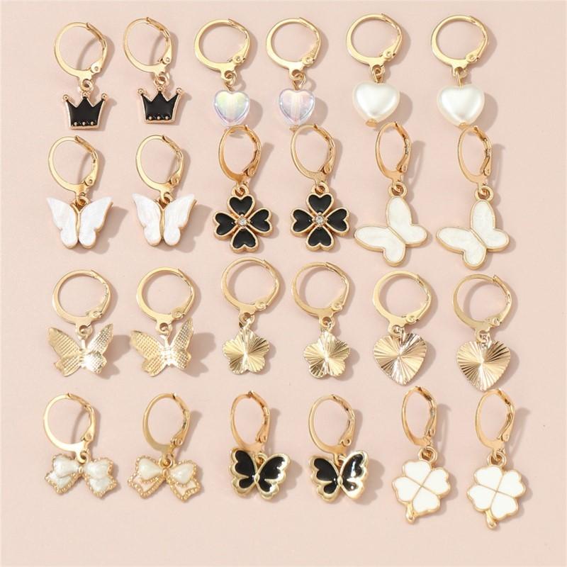 24pcs/set Butterfly Love Heart Hoop Earrings Sets for Women Exquisite Design Dangle Earrings Shared Jewelry Gifts